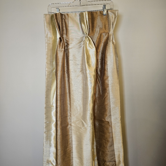 Two custom panels taupe gold vertical stripe tafetta pleated lined drapes 54x92" - Picture 7 of 9